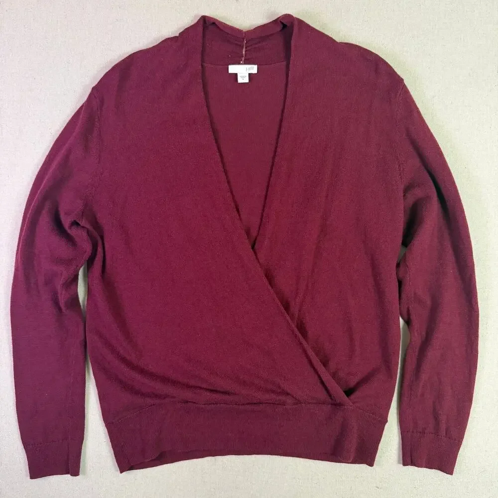J. Jill Burgundy Cross Wrap Surplice Sweater Women's M Silk Wool Blend Classic